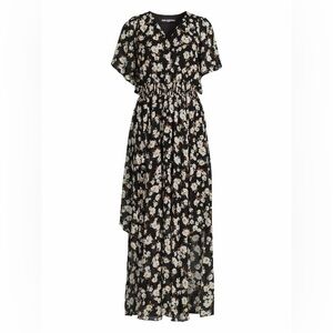 Karl Lagerfeld Black Floral Chiffon Surplice Maxi Dress, 16, Worn Once